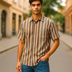 Manzoni Casual Shirt Men’s Button Up Multicolor Striped Pocket Medium